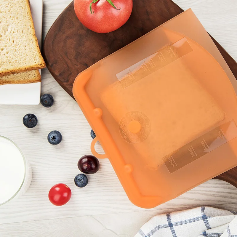 Newest Design Kitchen Fridge Containers Stand up Sous Vide Reusable Bag Silicone Food Storage Bag