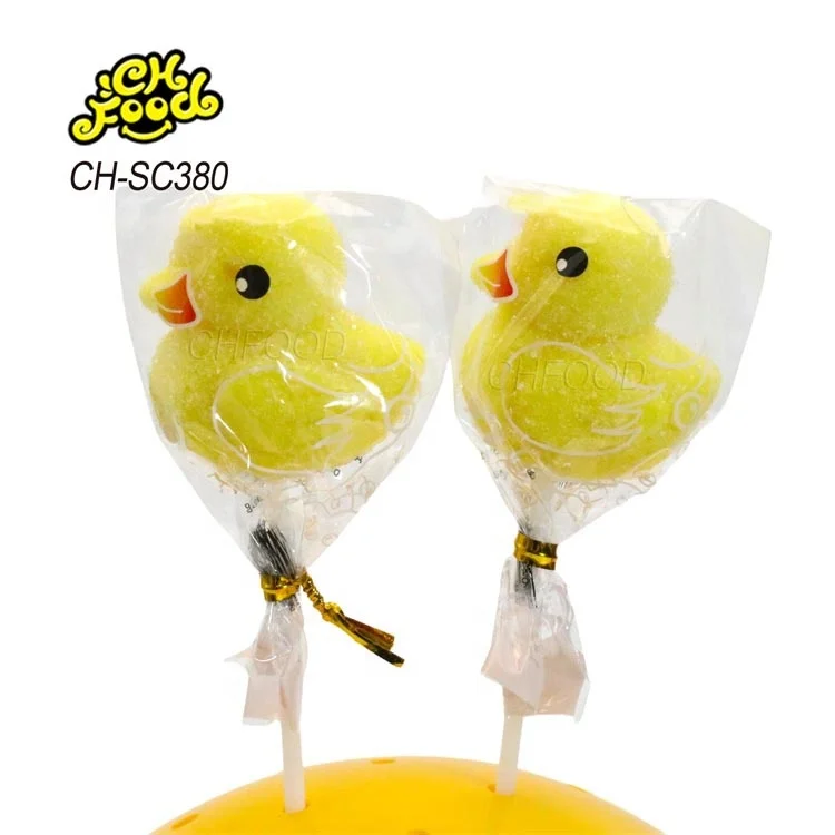 New 3d Cartoon Yellow Duck Shape Gummy Soft Candy Lollipop for Kids Wholesale and OEM Sweets Snack