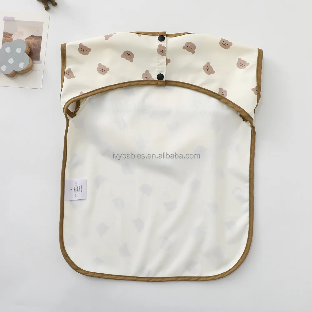 PU Baby short Sleeve Waterproof Baby Bibs,Infant Toddler Long Sleeve Feeding Bib With Food Catcher Super Soft  Clean supplier