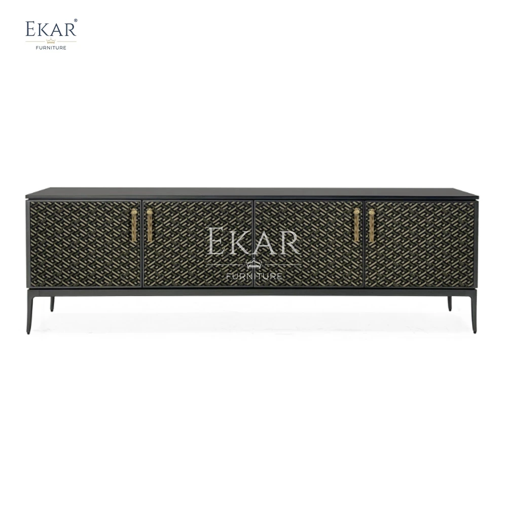 EKAR FURNITURE Modern Midnight Black Solid Cast Aluminum TV Cabinet for Living Room Bedroom Hotels and Bars