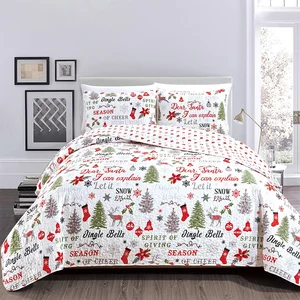 Support Sample Service Multi-Style Pattern Christmas Sock Tree Small Bell Printing Customized Bedspread Comforter Bedding Set