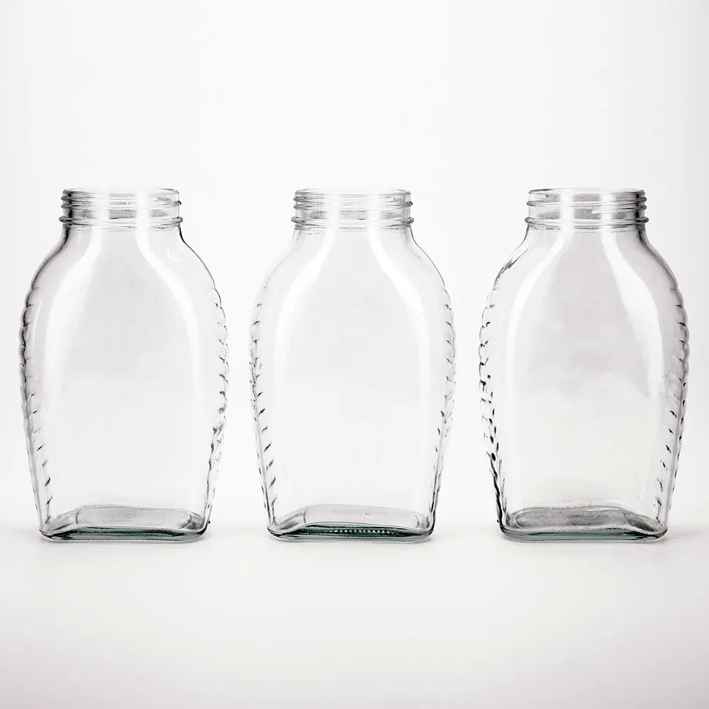 VISTA Empty 650ml Spherical Round Glass Bottle  Honey Jar Square Clear Luxurious Honey Glass Jars with Metal Cap