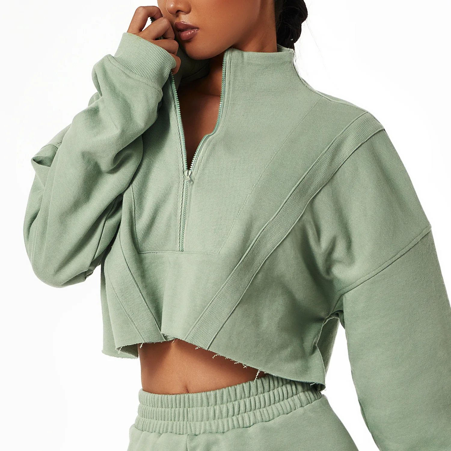 Long Sleeve Sweatshirt Loose Collar Zipper Top Wear Casual Outdoor Gym Training Sweater Hoodie