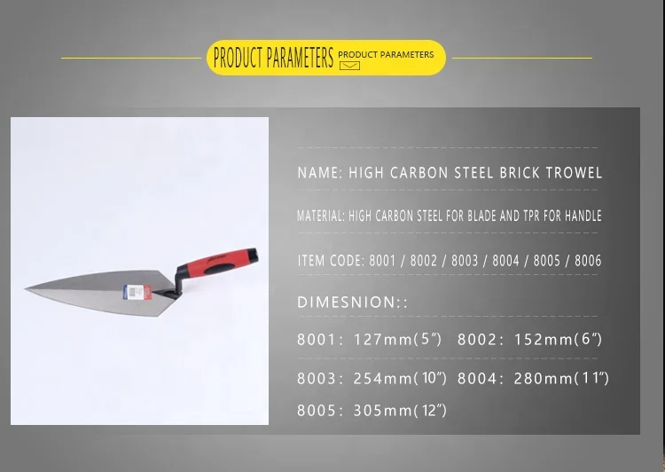 US Standard Masonry Tool Pointed Brick Rubber Handle Bricklaying Trowel