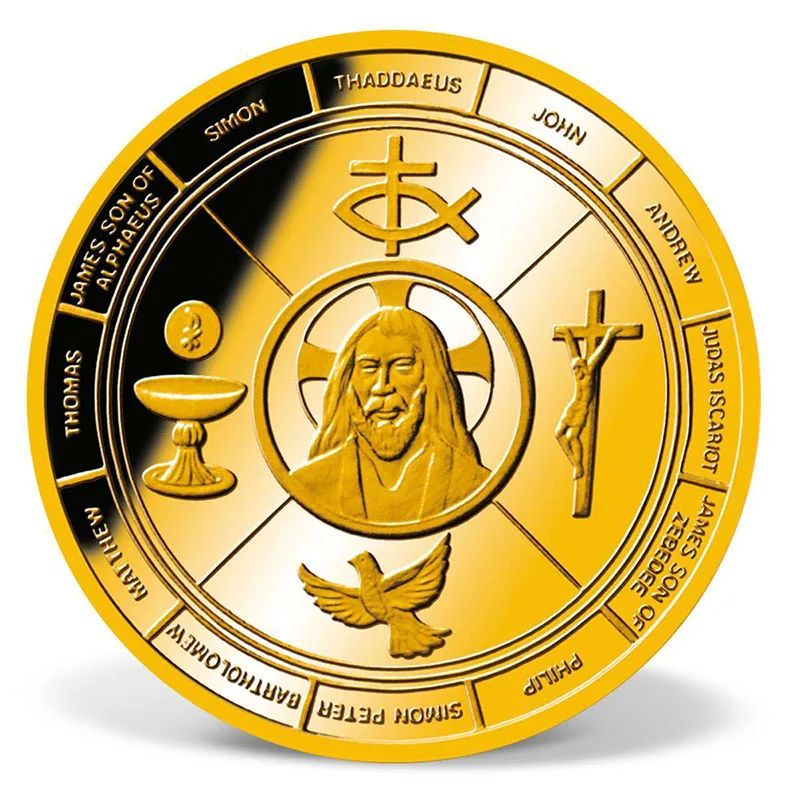 Custom 12 Apostles Commemorative Gold Plated Christianity Souvenir Challenge Coin Double Sided Metal Antique Design Engraved 3D