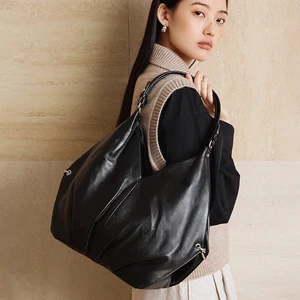 Wholesale Custom Logo Fashion Retro Women's Genuine Leather Tote Bag Waterproof Large Capacity Zipper Closure