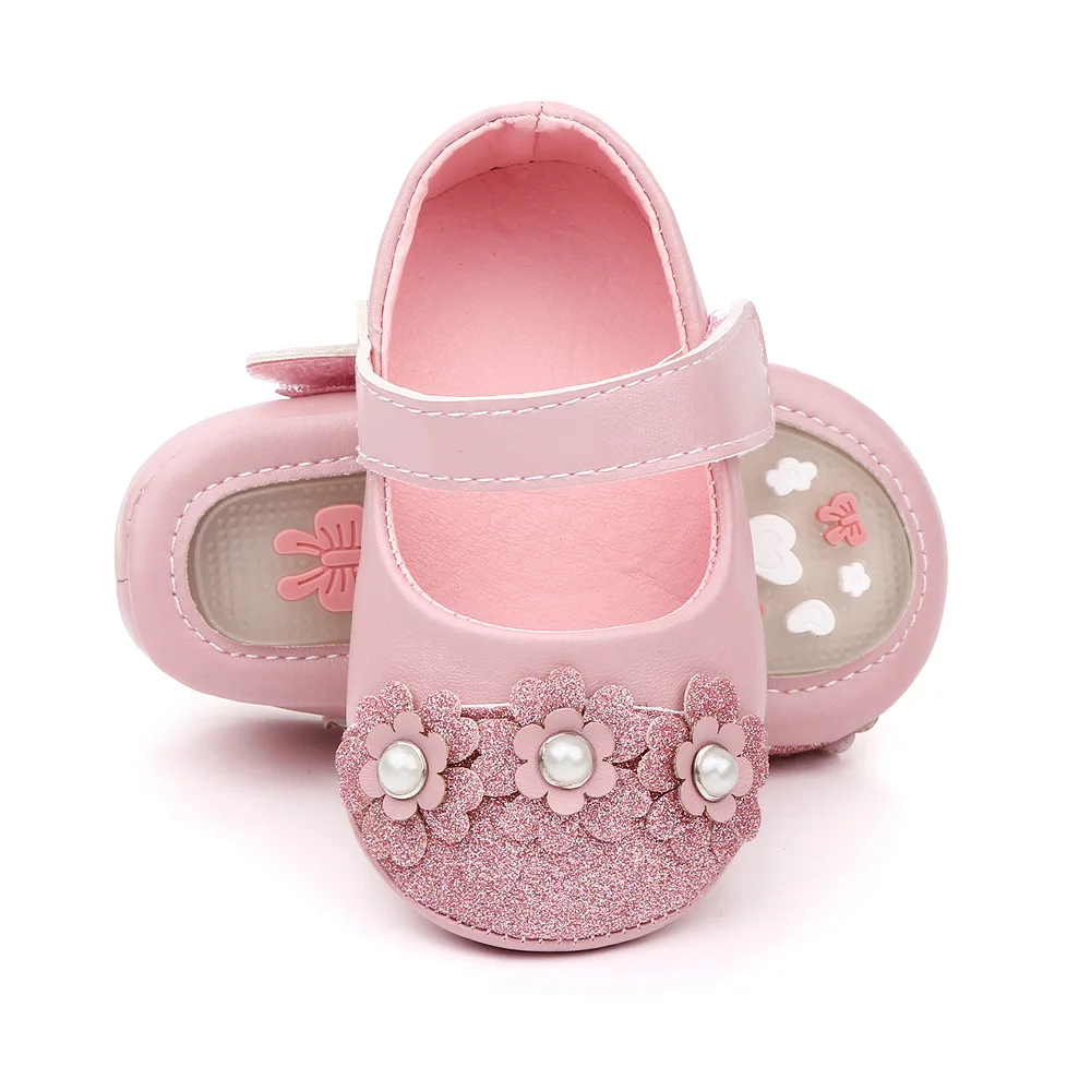 Bling baby princess shoes beauty flowers TPR soled non-slip baby shoes for girls toddler shoes details