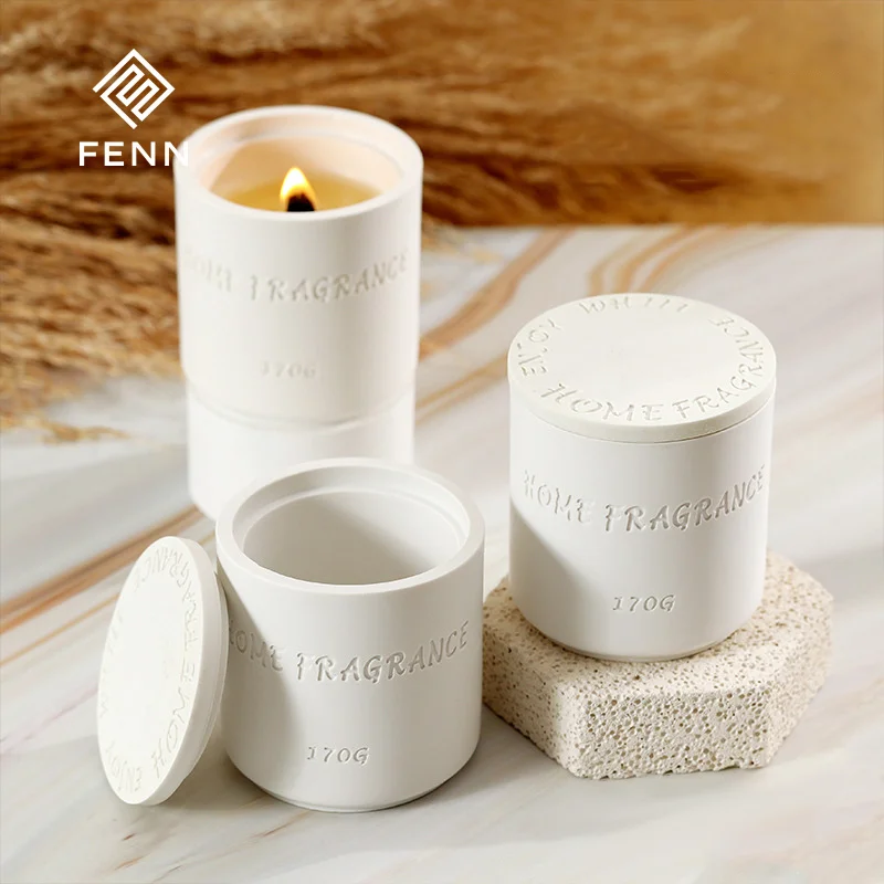 Nordic Modern Resin Candle vas et Lid Wedding White Embossed Unique Candelae vacuae cum Lid