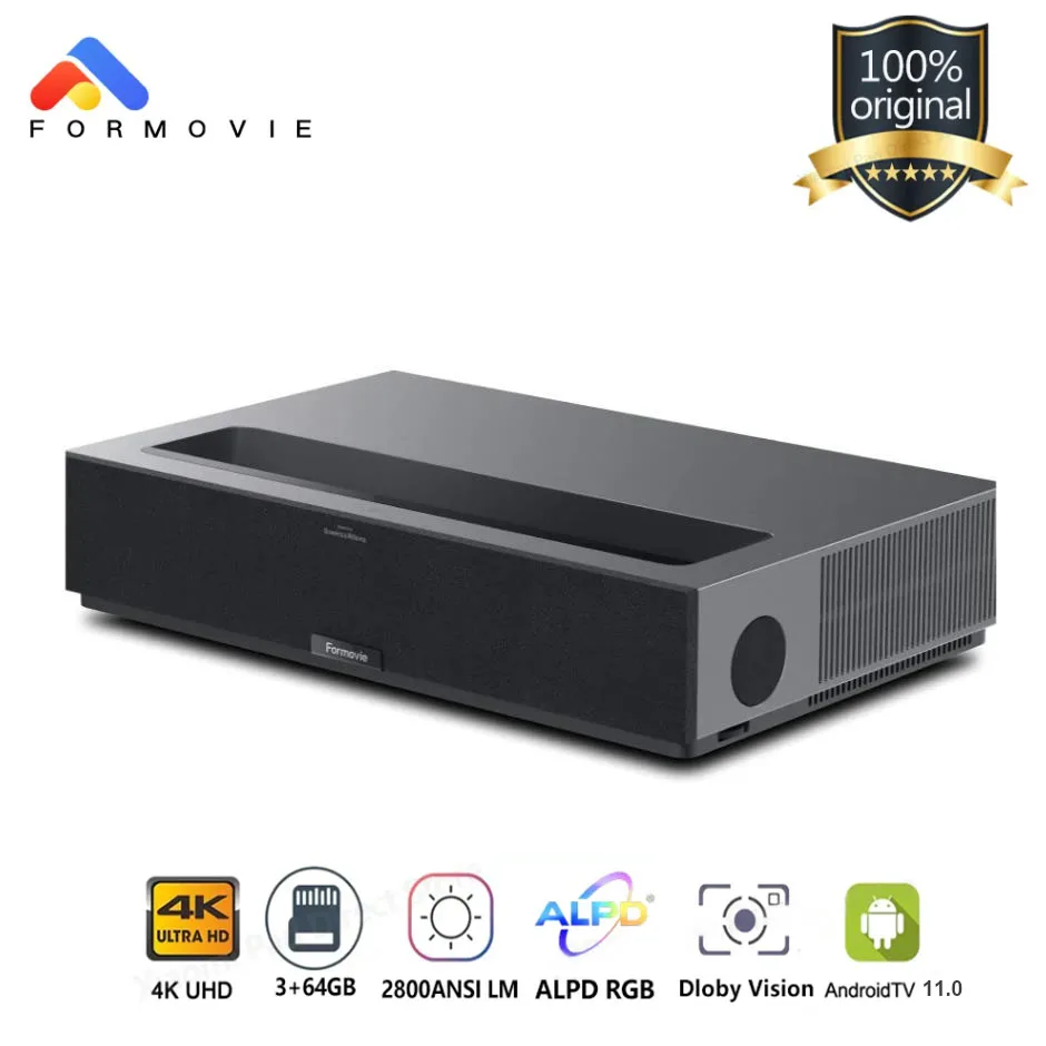 Formovie THEATER 4K Ultra Short Throw Laser Projector - 1800 Lumens, Dolby Vision/Atmos, 150" Screen, Built-in B&W Sound