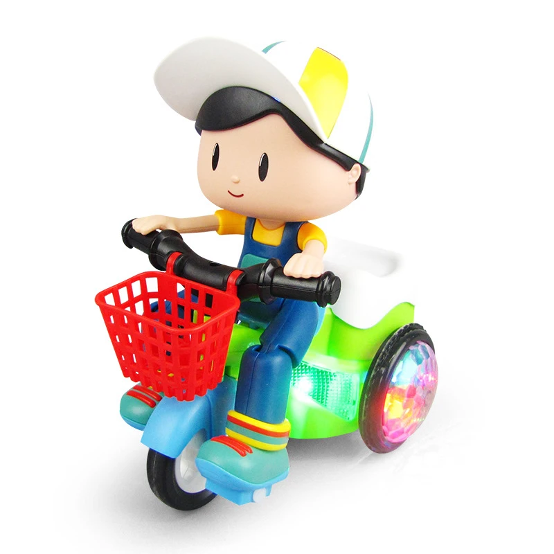 Children's Boy Electric Random Small Simple Universal Tricycle Stunt Car Model Rotating With Lights Girl Play Vehicles Toys