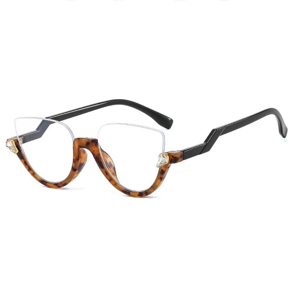 2024 Unique Trendy Vintage Irregular Half Frame Glasses Fashion Women  Diamond Anti Blue Light Eyewear Computer Eyeglasses Frames