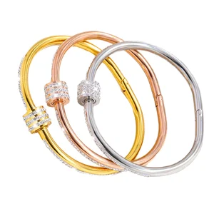 Italian Charm Vintage Geometric Couple Bangles Designer Zircon Stainless Steel Tarnish-Resistant Unisex Jewelry for Men Women