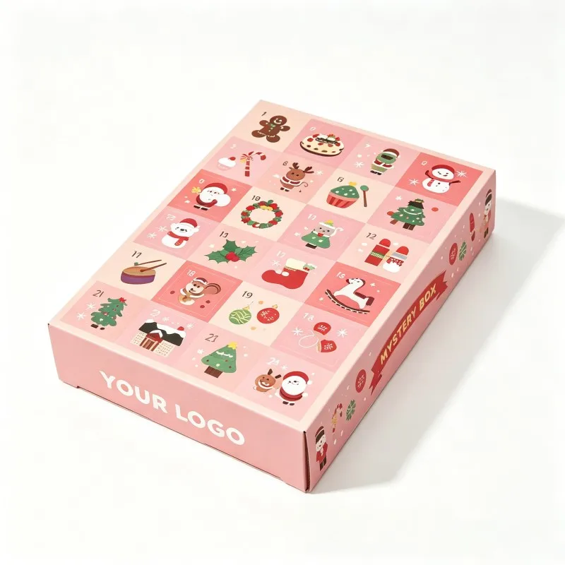 24 Lid and Base Recycled Materials Advent Calendar Box with Embossing & UV Coating for Cosmetic Beauty Christmas Gift Packaging