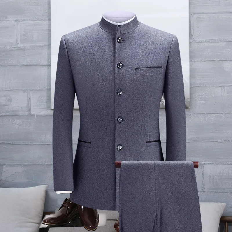 Chinese Style Stand Collar Suit Men's Twopiece Tang Suit Wedding Dress