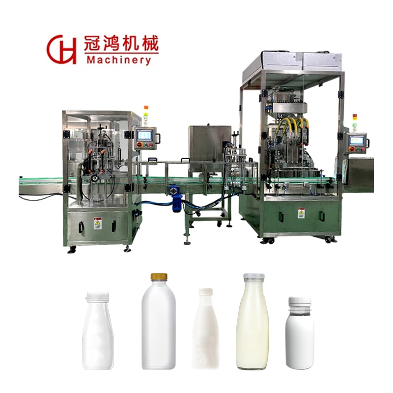 High Quality 4 Heads Liquid 3 In 1 Piston Milk Filling Machine Production Line Filling And Capping Machine