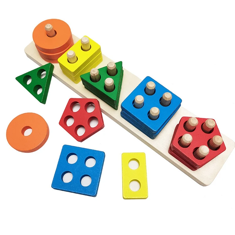 Montessori Toy Cognitive Color Shape Wooden Shape Matching Board ...