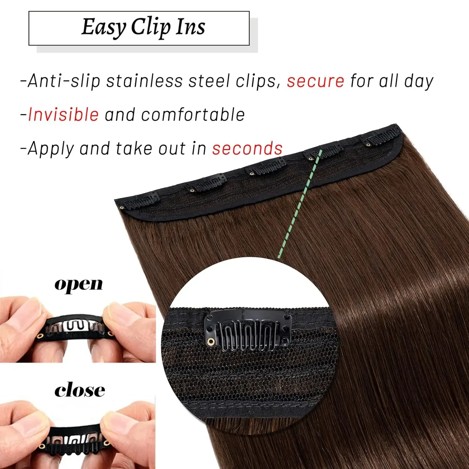 One Piece Clip in Hair Extensions 5 Clips 100 Remy Human Hair 16 26 Inch 3 4 Full Head Thick Soft Silky Straight 4 Dark Brown_voghion.com