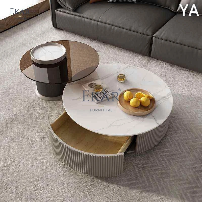 product modern round glass coffee table set with metal frame for living room-63