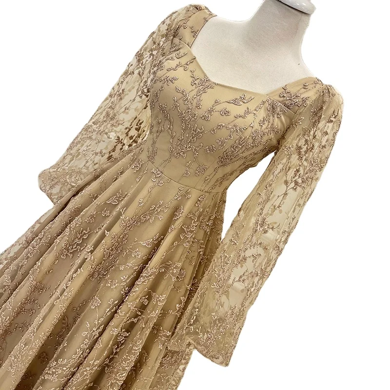luxury engagement dresses Dreamy Long Sleeve Muslim Evening Dress Luxury Dubai Women Midi Engage –  Simplepromdress main image 0