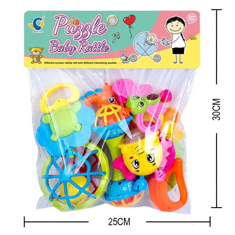 2021 Hot sale cute cartoon animal 10 pcs set toys plastic baby rattles teether rattle insert