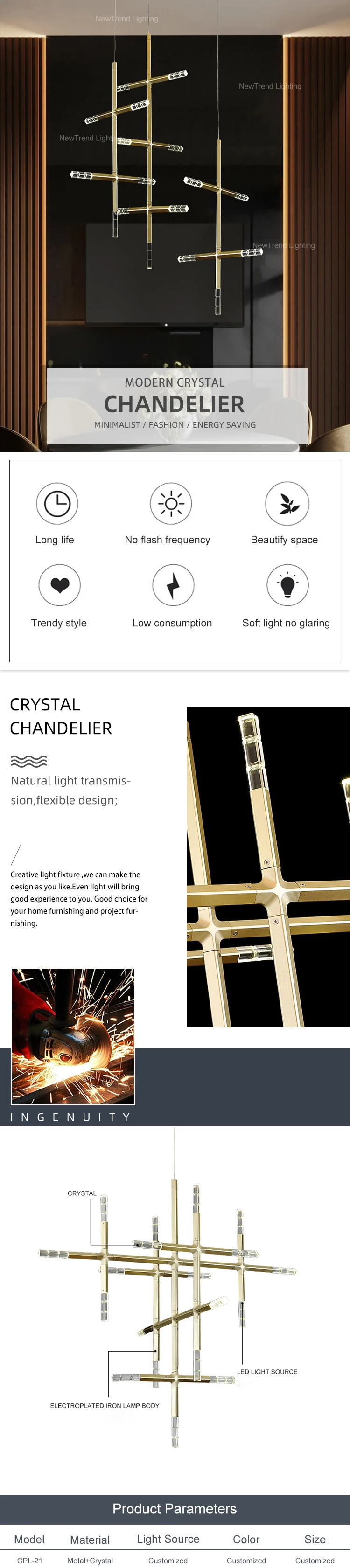 cpl 12 high quality custom indoor decoration large hotel hall project led chandelier lamp-0