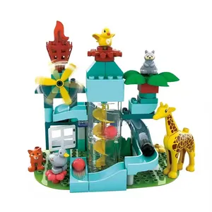 ITTL  83 PCS Race Track Toys Educational Construction Toys with Spiral Elevator Marble Run Animal Building Blocks Set