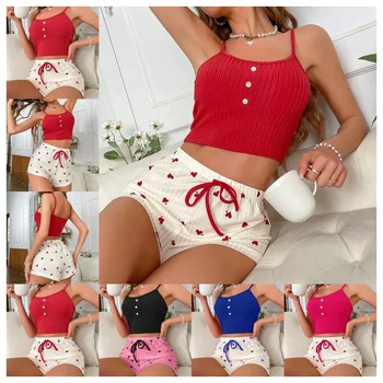 Hot Selling Women's Clothing Fashion Breathable Home Wear Suspender Shorts Set Women's Casual Pajamas Set