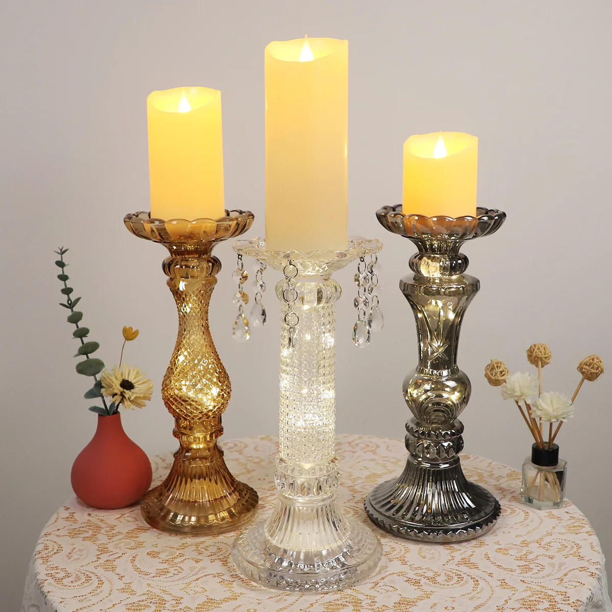 glass tall candle holders in glass led candle lights candlesticks holders pillar taper candles tealight stand