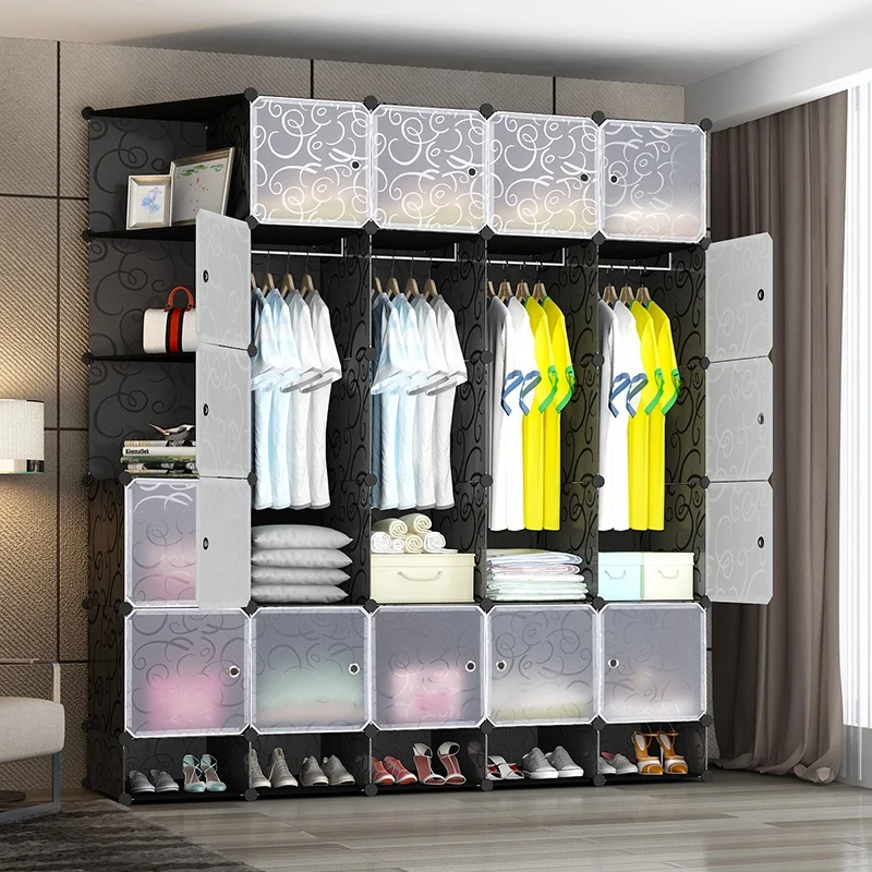 Smart Wardrobe Moving Box With Shelf and Hanger Diy Storage Cube Cabinet Reusable Assemble Wardrobe Closet Plastic Wardrobe