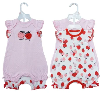 Baby products hot selling 2023 baby girl clothes 612 month short sleeve rompers printed with pachted baby rompers set  2 pk