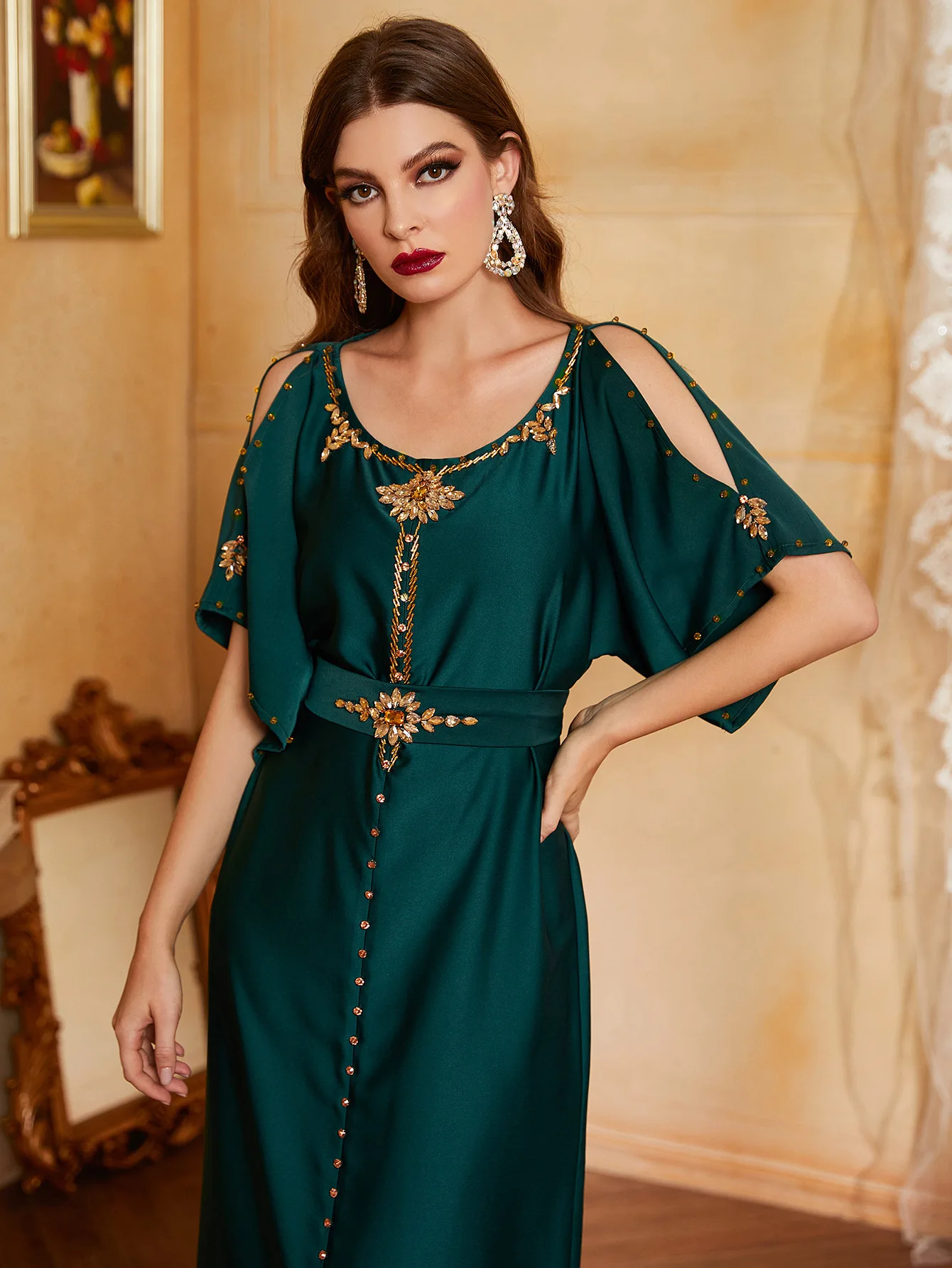 open lace back dress Eid Dress Arab Middle East Women Bronzing Kaftan Caftan Dress  Urgarment