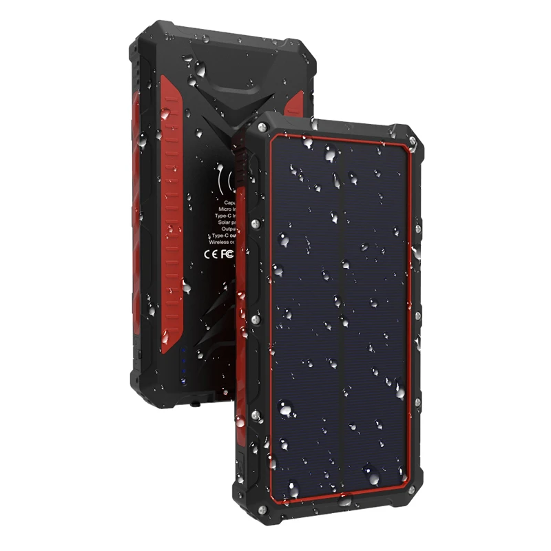 High quality portable solar mobile charger USB wireless charging outdoor waterproof and illuminated power bank