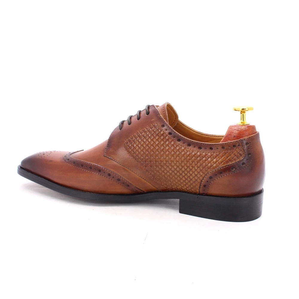 Classic Wedding Party Leather Shoes Brown Wingtip Derby