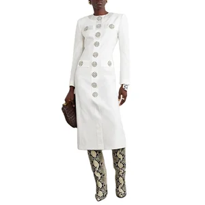 Clothing Manufacturer Custom Spring Autumn White Long Sleeve Crystal Embellishment Women Elegant Casual Dress