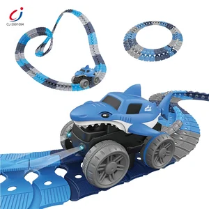 Chengji 92pcs Educational Kids Diy Assembly Electric Flexible Rail Vehicle Track Slot Toy Set Shark Race Car Tracks for Children