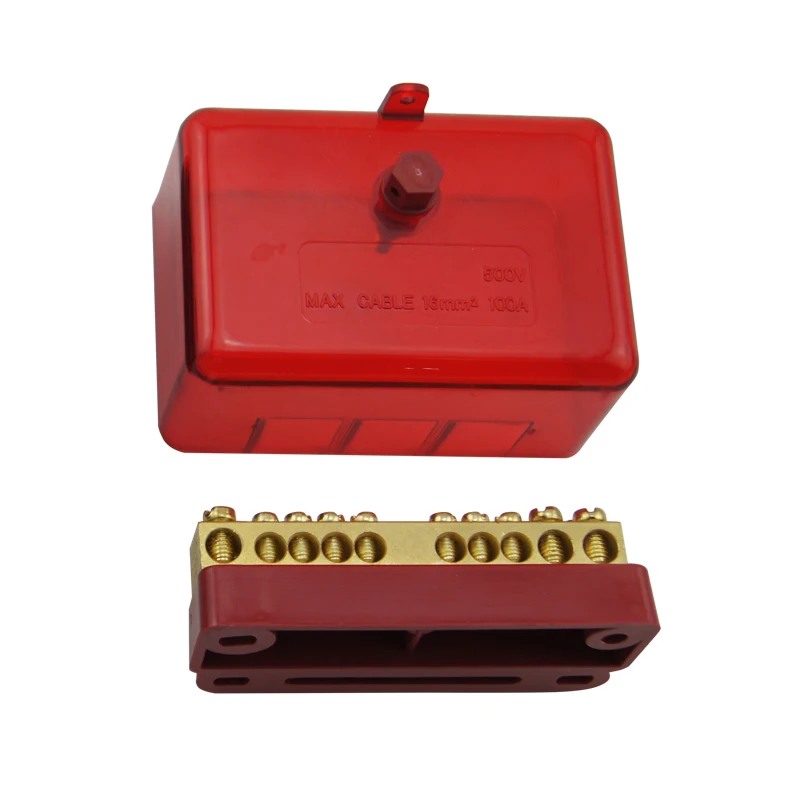 Red Junction Box 100A 500V 5 Hole Neutral/Active Link 