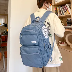 Omaska Custom Logo 17 Inch Nylon School Backpack for Men Teenagers Waterproof Geometric Pattern Zipper Fashionable Students Bag