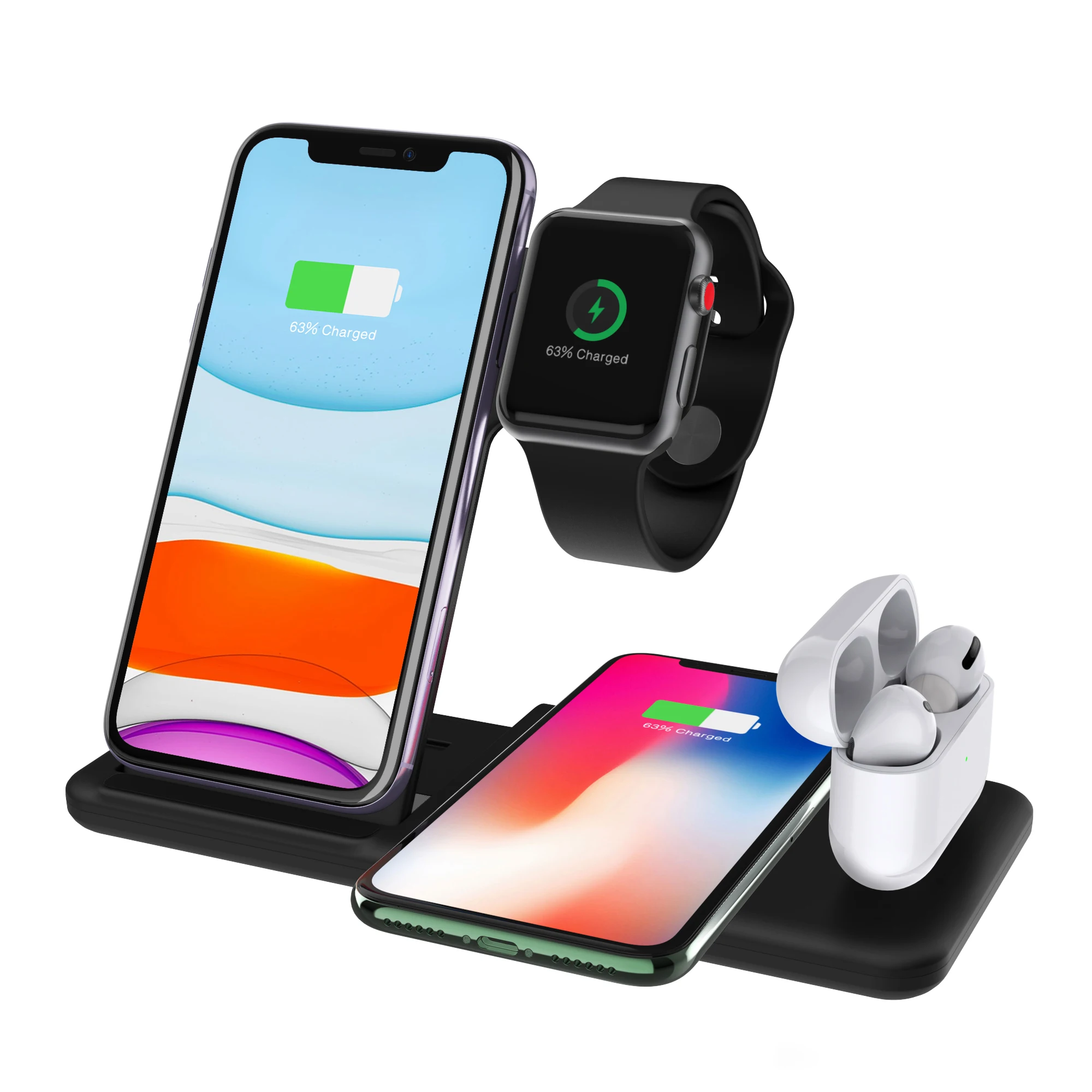 Dual 15W Foldable Fast Wireless Charger Stand 4-in-1 Charging Solution for Iphone 15/16 Earphones Smartwatches 5V/3A 9V/2A