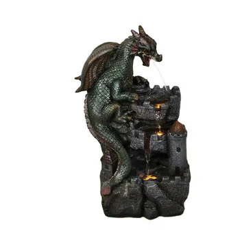 Outdoor Water Feature Polyresin Decorative Dragon On The Castle Solar ...