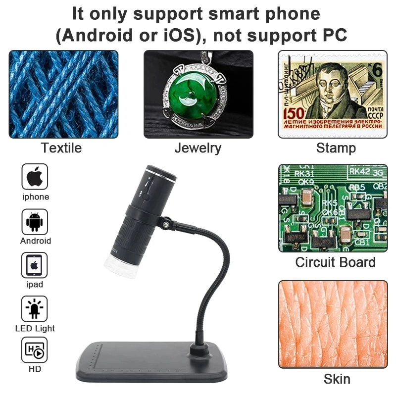1000X Digital Microscope HD LED USB WiFi Digital Video Mobile Phone Microscope Camera for Smartphone