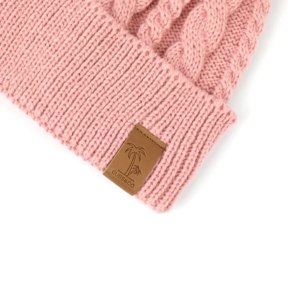 Custom High Quality Winter Warm Soft Merino Wool Acrylic Pom Pom Hat Caps Leather Label Thick 4883