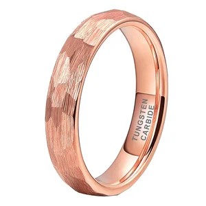 Coolstyle Jewelry 4mm Domed Dropshipping Rose Gold Hammered Tungsten Carbide Ring for Women Men Trendy Engagement Wedding Band