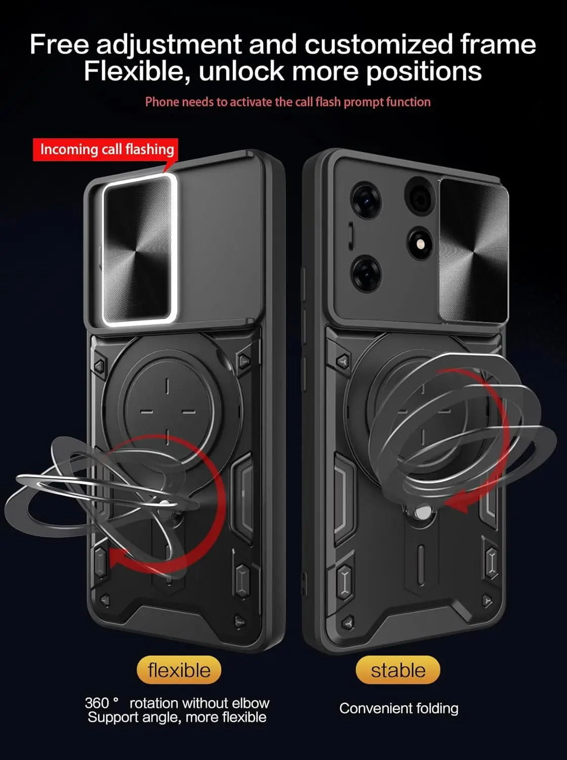 Ring Holder PC Phone Case for Tecno Spark Go 2024 Armor Design Shockproof Car Mount Magnetic Slide Camera Back Cover