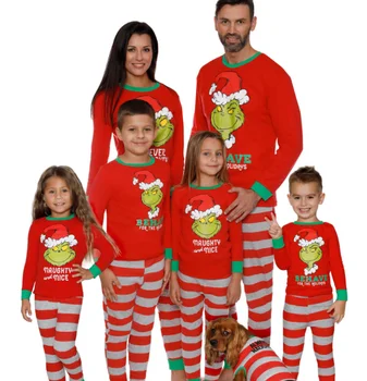2021 New HOT holiday cotton pajamas red and striped matching pyjamas set family christmas pajamas dog clothes