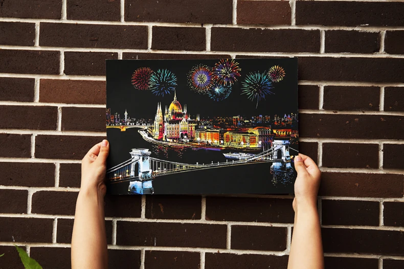 Factory Direct Sale Scratch Off Board Scratch Colorful City Series Kids Rainbow Magic Scratch Art Painting Paper