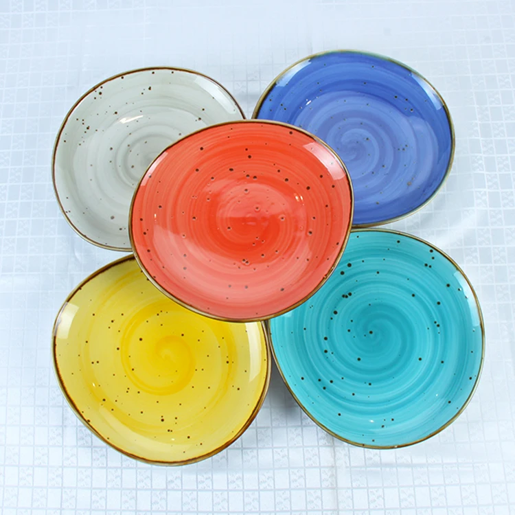 High Quality Color Glazed Rustic Modern Stoneware Plates Restaurant Ceramic Porcelain Dish Plate