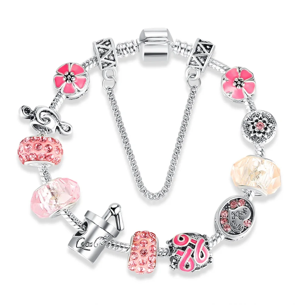 Vriua Antique Silver Bracelets For Women Murano Glass Bead Crystal Breast  Cancer Awareness Pink Ribbon Charms Bracelet - Buy Brand Pink Charm  Bracelets & Bangles For Women Girls Murano Crystal Beads Fit