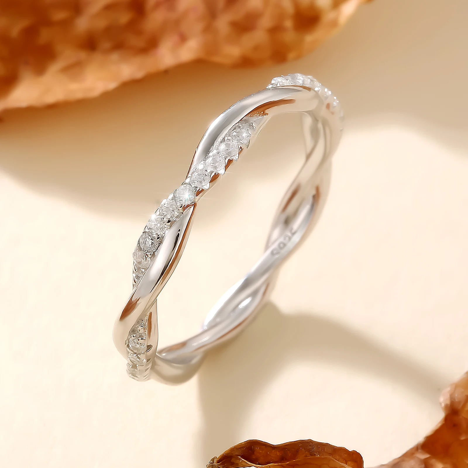 Fine Jewelry Wedding Band 925 Sterling Silver White Gold Plated Twisted Rope EternityBand Moissanite Lab Diamond Rings for Women