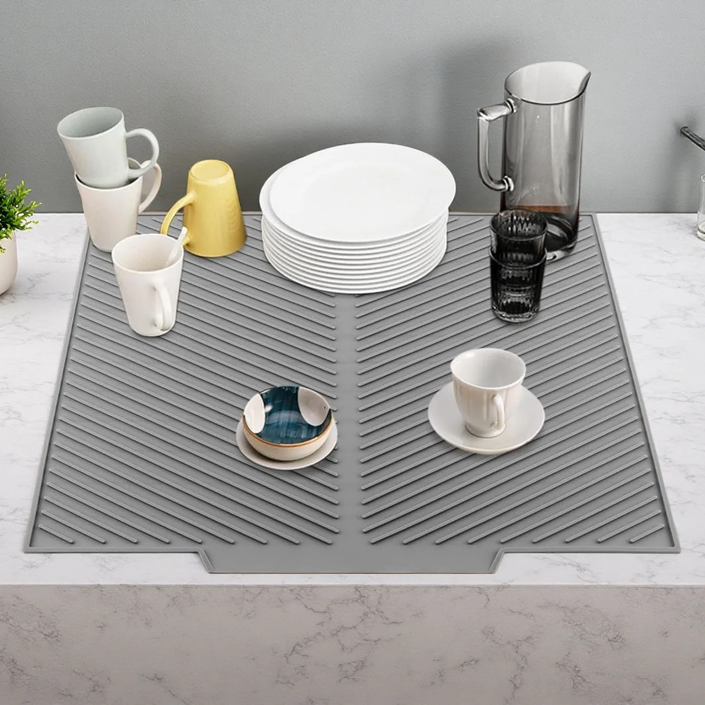 Ilicone Drying Pad Non Slip Heat Resistant Drain Mat Easy to Clean Coaster for Kitchen Tableware