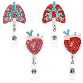 Popular Respiratory Therapist Rhinestone Lung/Heart Retractable Badge Reel Clip For Healthcare Worker Accessories